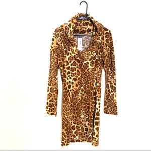 Metric New York Leopard Cowl Neck Sweater Dress S